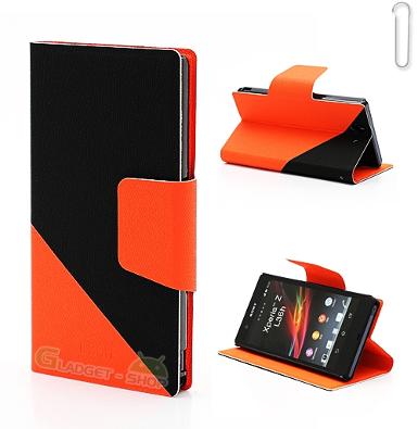 เคส Xperia Z (Two Tone Folio) สีดำ-ส้ม